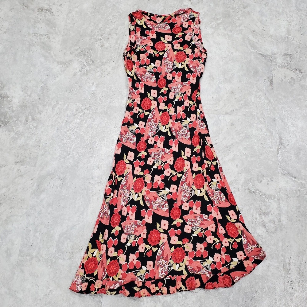 Women's y2k Fairy Floral Pink & Black Midi Dress Angie Ruffle Size M - Picture 4 of 12